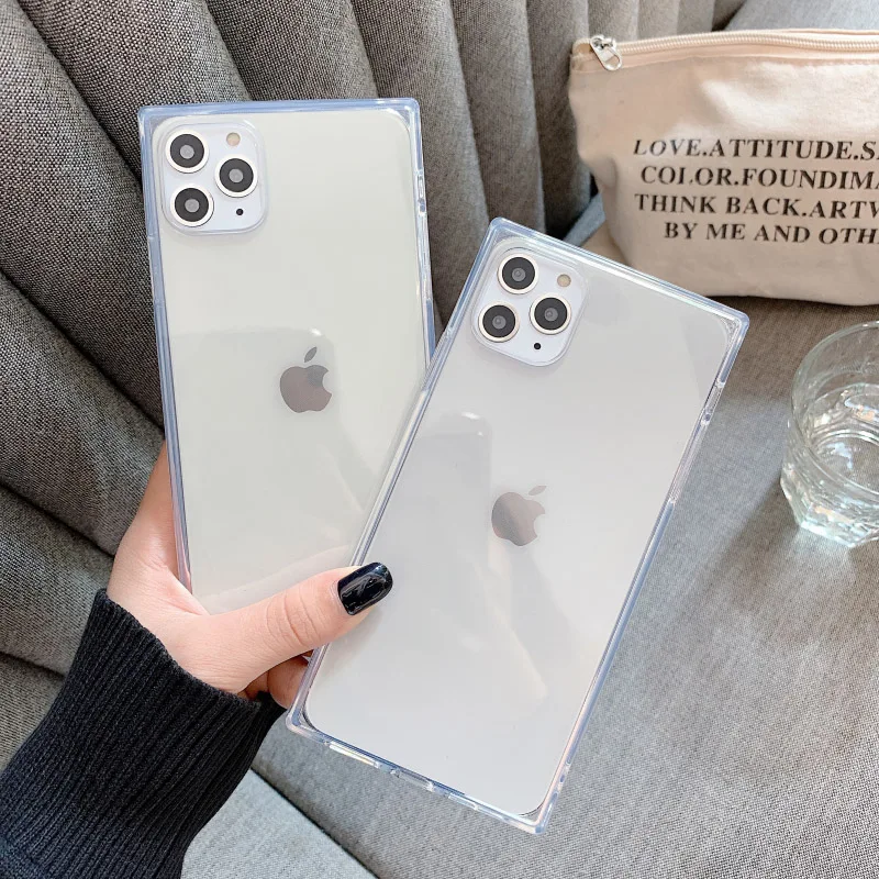 

Square Design Phone Case For iPhone 11 12 13 Pro X XR XS Max 6 6s 7 8 Plus SE 2020 Fashion Candy Color Clear Soft TPU Phone Case