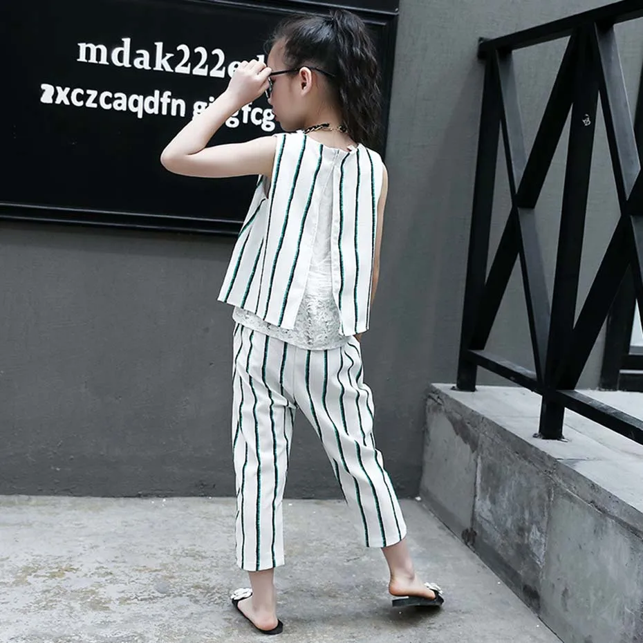 Одежда для подростков полосатый жилет + штаны комплект из 2 предметов девочек