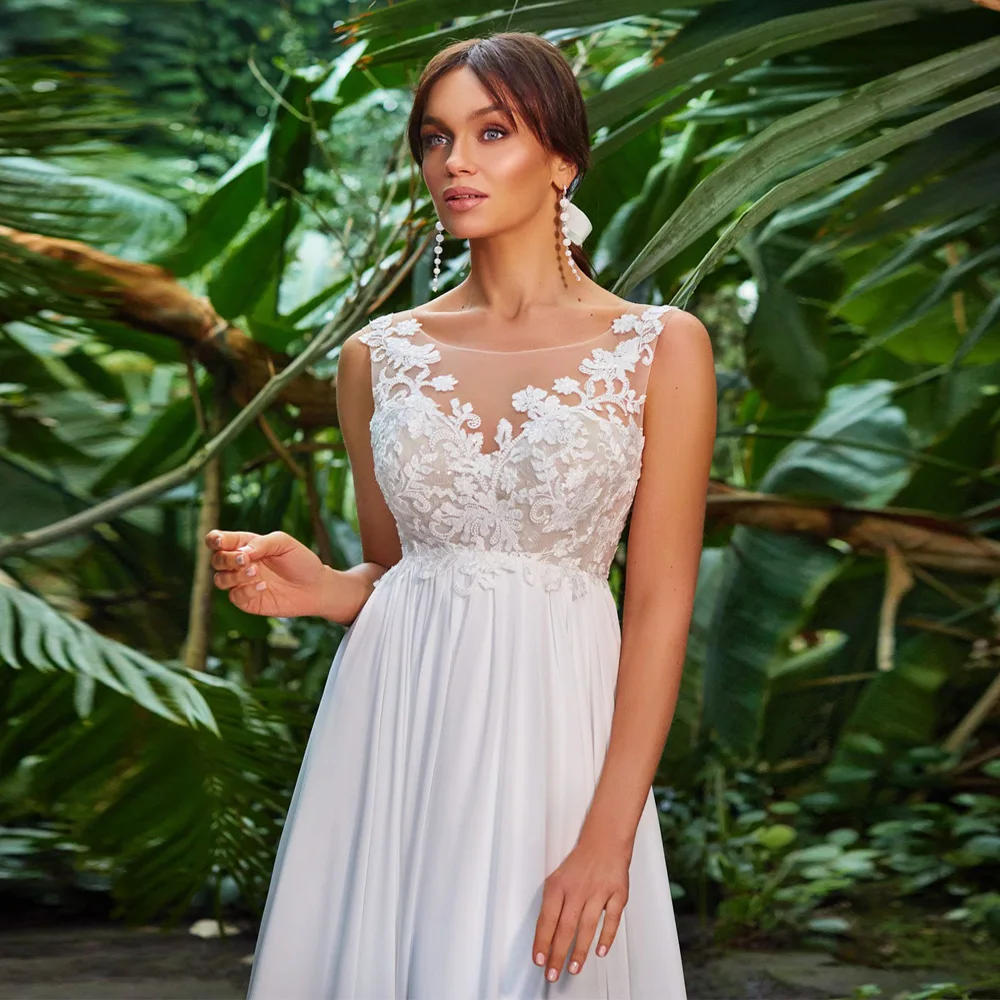 

2020 Empire Wedding Dress Vestido De Novia Sexy Sleeveless Scoop Neck Applique Chiffon Beach Boho Wedding Dresses Brial Gown