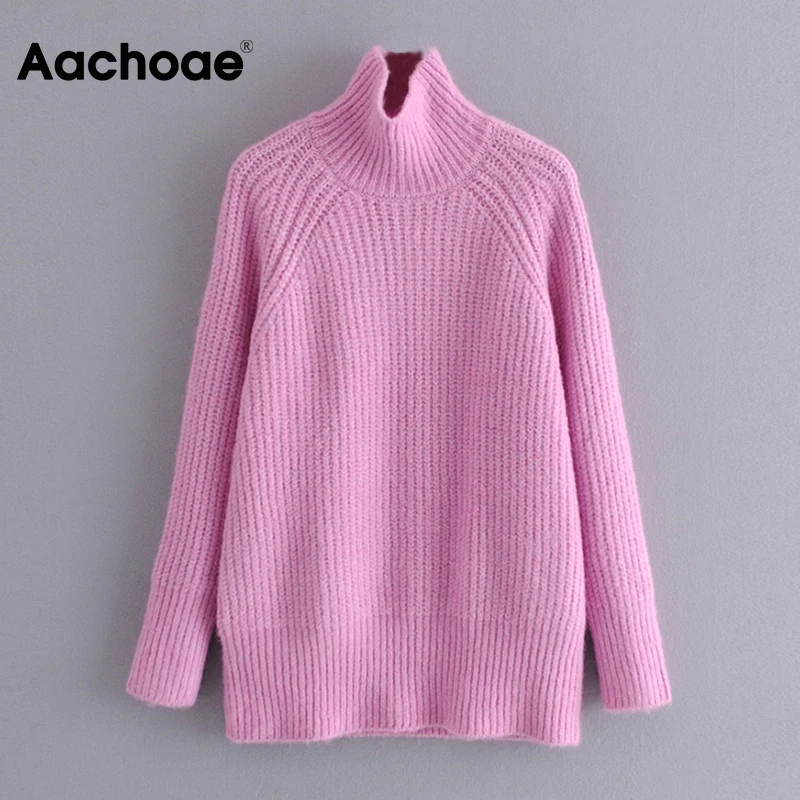 

Aachoae Одноцветный пуловер свитер для женщин повседневные Trtleneck трикотажные топы с рукавами «летучая мышь» с длинным рукавом Свободные женск...