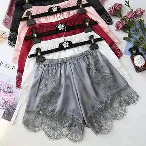 Размера плюс шелковые шорты для отдыха, пижамные штаны, женские пикантные Шорты для сна, атласные штаны для женщин, кружевная одежда для сна для девушек 40-80 кг