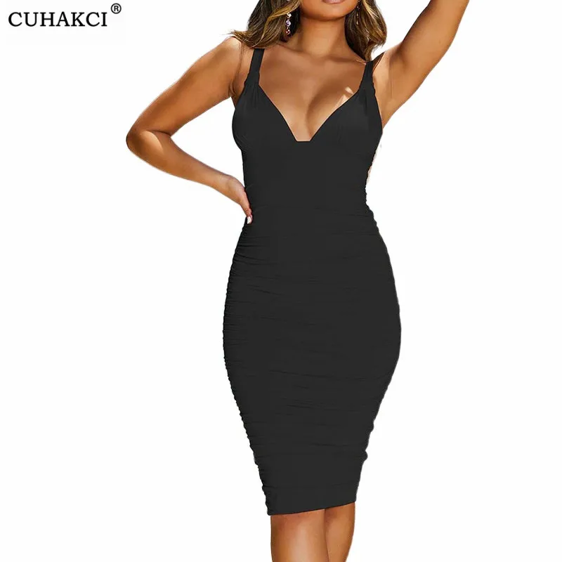 

Сексуальные черные платья CUHAKCI без рукавов с глубоким V-образным вырезом карандаш вечерние на бретелях с открытой спиной Клубные Белые обле...