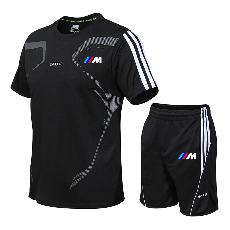 

2021 new men's summer printing casual wear fitness sports suit short-sleeved T-shirt + shorts quick-drying two-piece suit