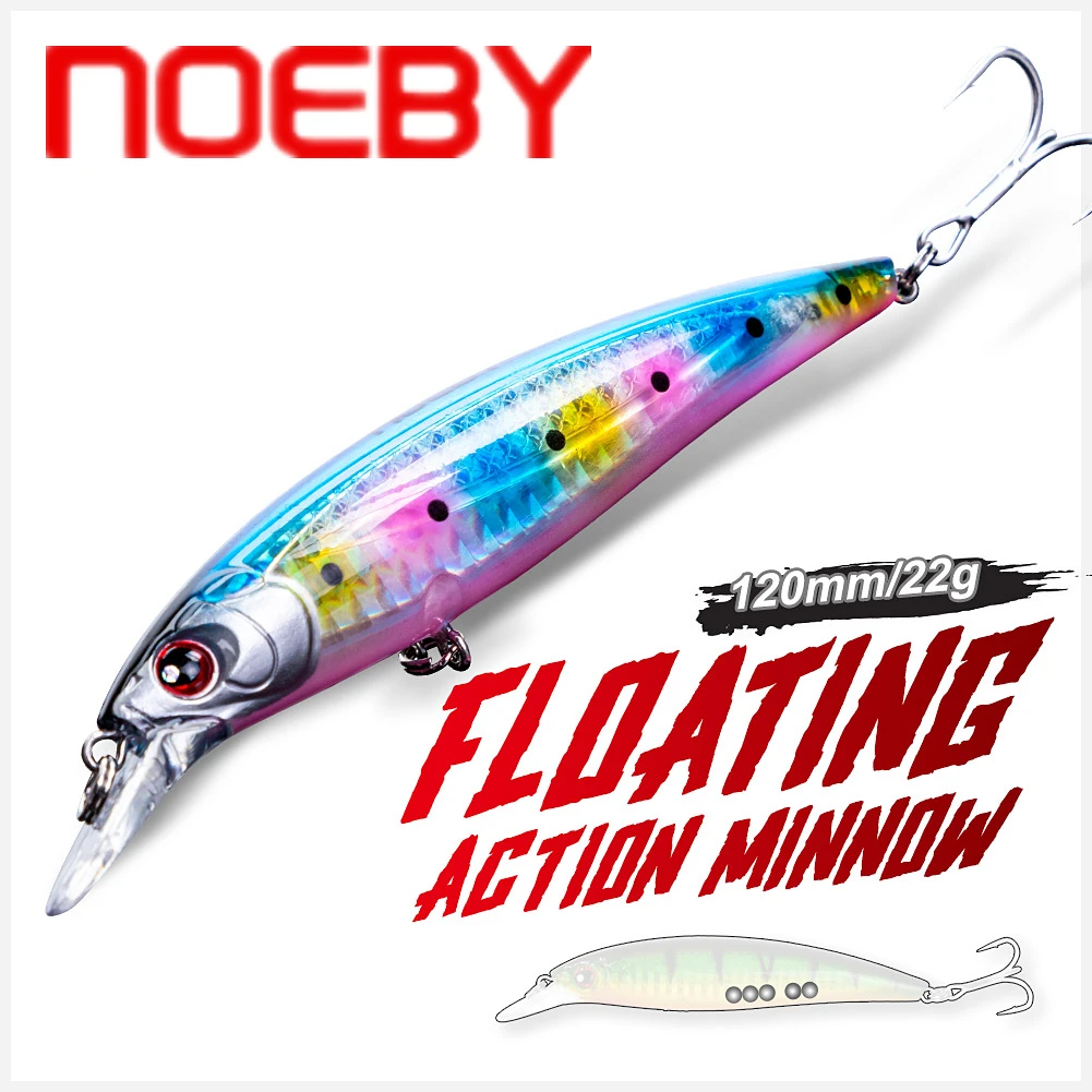 

NOEBY Minnow Fishing Lure 100mm/13.6g 120mm/22g Floating Wobbler Artificial Hard Bait with VMC Treble Hook Carp Fishing Tackle