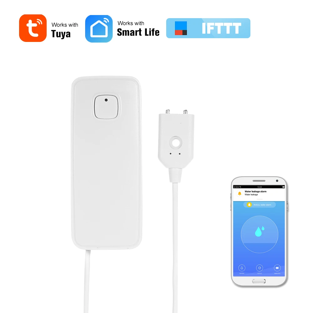

Датчик утечки воды с Wi-Fi, детектор вторжения воды с оповещением об обнаружении уровня воды, умное управление с помощью приложения Tuya