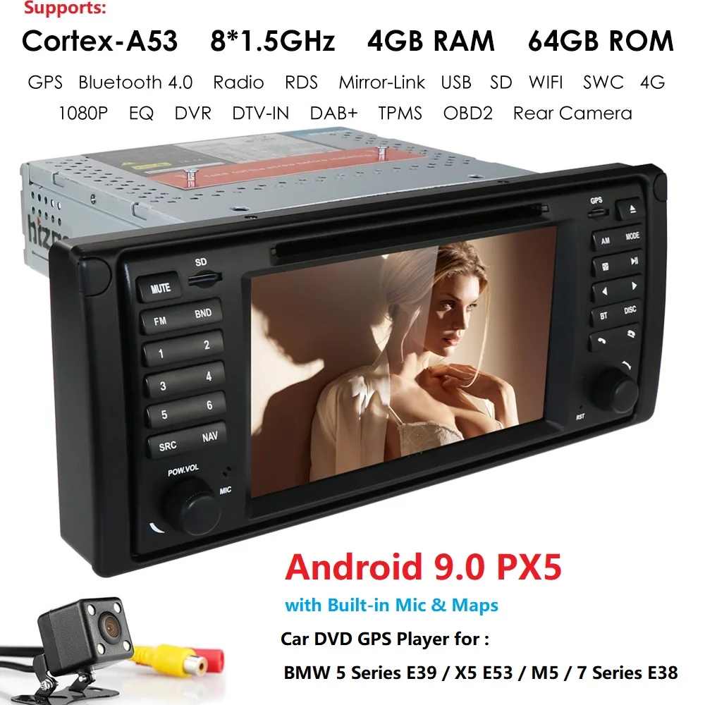 DSP ips HD 1din Android 9 0 4G + 64G Автомобильный dvd-плеер для BMW X5 E53 E39 gps стерео аудио навигация