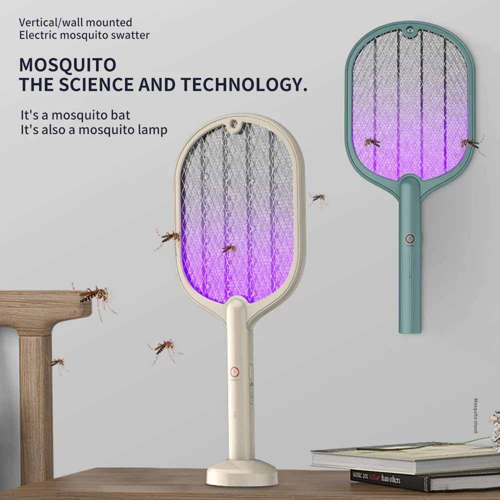 

2 in 1 Electric Mosquito Swatter Home Fly Bug Zapper Racket Inserts Killer USB Rechargeable Mosquito Trap Home Office