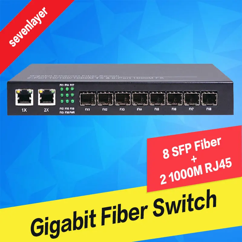 Медиаконвертер 8 sfp 2 rj45 гигабитный волоконно-оптический переключатель для ip-камеры UTP волоконно-оптический коммутатор 2 шт