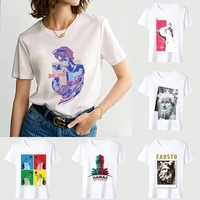 womens street harajuku casual white t shirt slim top trendy funny art sculpture pattern printing series round neck commuter top