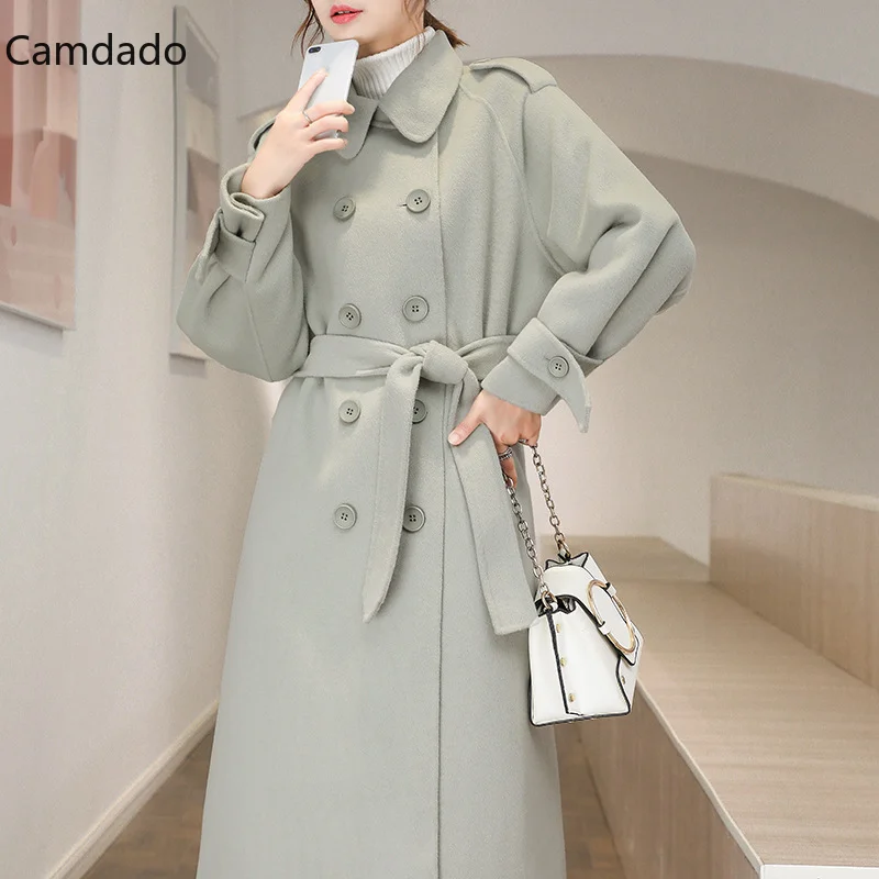 2021 Women Coat Cashmere Length Winter New Noble Temperament Double-sided Cashmere Over Knees Autumn Loose Straight Woolen Coat фото