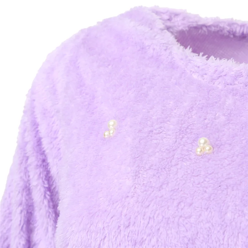 Plush Beading Sweater Autumn Winter Women Rabbit Fur O-Neck Long Sleeve Pullovers Pull Femme Sweaters | Женская одежда