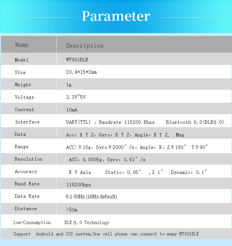 Bluetooth BLE 5,0 низкое потребление расстояние> 50 м WT901BLE 3 оси Угол+ акселерометр+ гироскоп+ магнитометр для ПК/IOS/Android