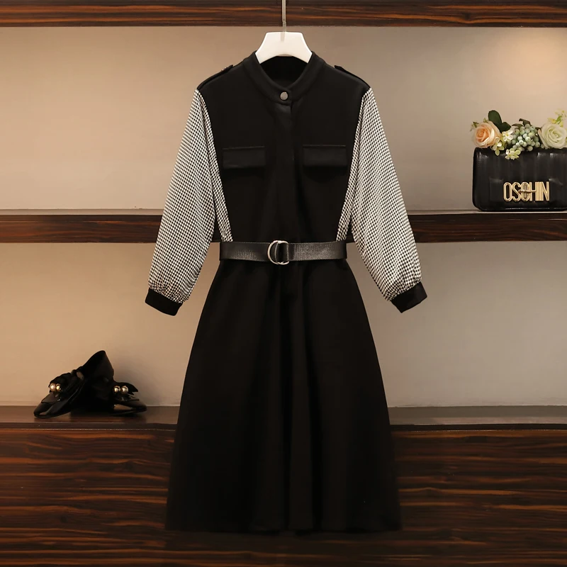 

Женское Деловое платье-рубашка средней длины, повседневное винтажное офисное платье составного кроя с длинным рукавом и пуговицами, весна ...