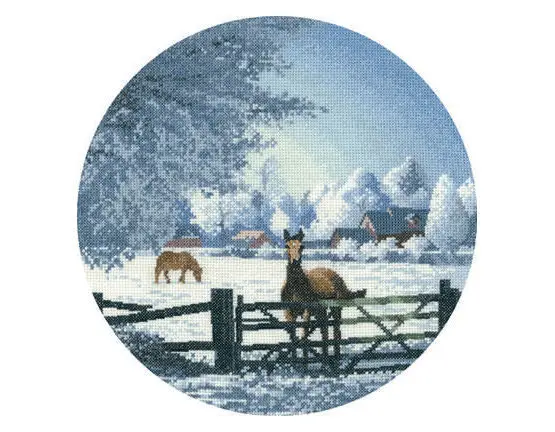 

11TH Counted Cross Stitch Kit Hard Frost Snow Winter Morning Farm Deer