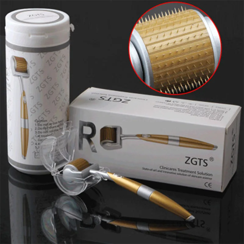Gold 192 Titanium Micro Needle Face Roller Facial Massager Upgraded Cosmetic Needling Instrument for Acne, Scars, Skin Aging