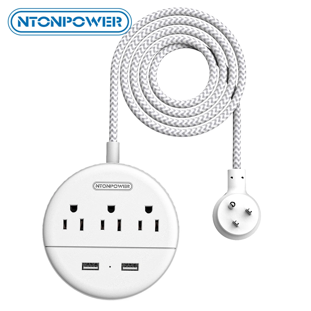 

NTONPOWER Usb Socket Braided Line US Travel Power Strip with 3AC Outlet 2USB Desktop Charging Station Wall Mounted For Home/Hote