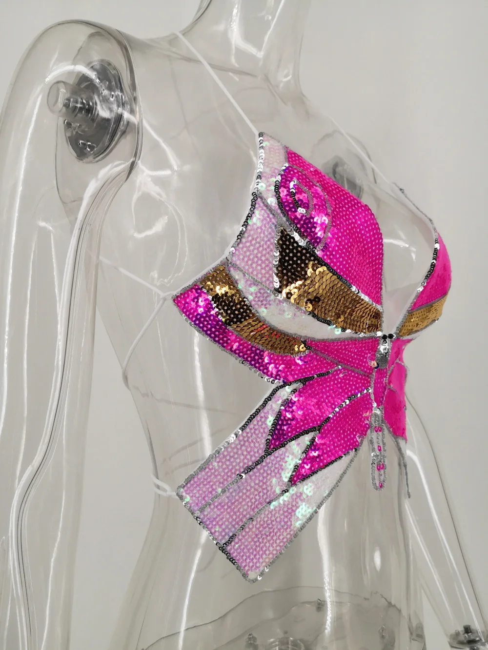 

Summer Colorful Reflective Butterfly Sequins Nightclub Club Tops Women Sexy Beach Vacation Fashion Shining Tees Tank Tops