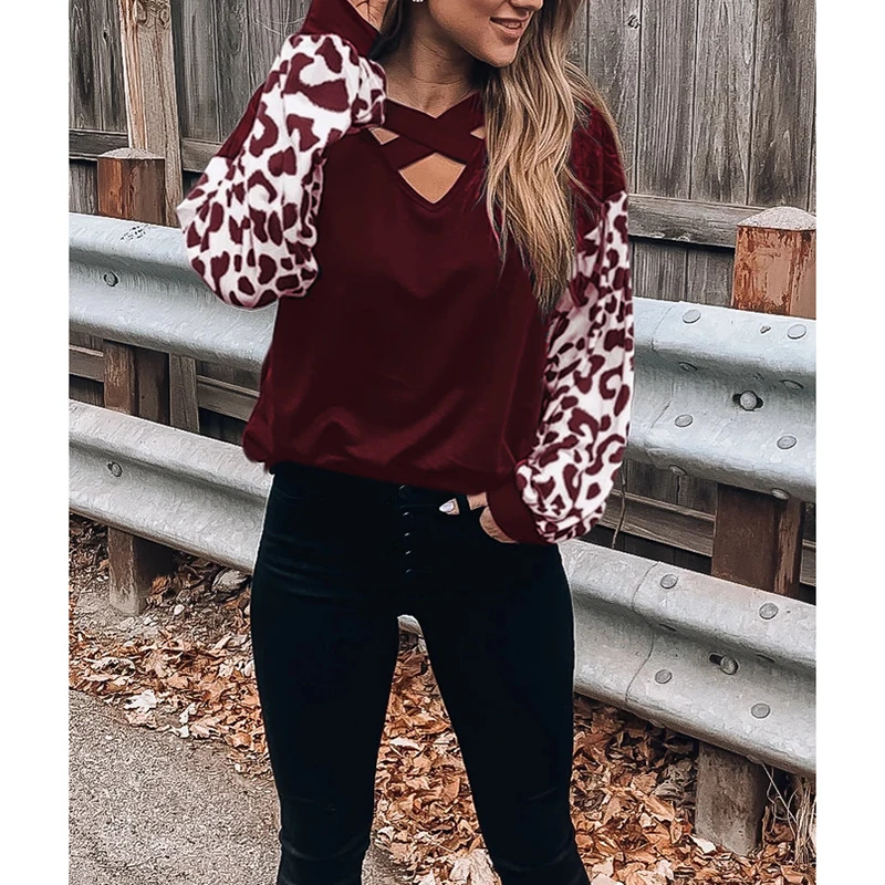 Женская футболка с V образным вырезом длинным рукавом|Футболки| |