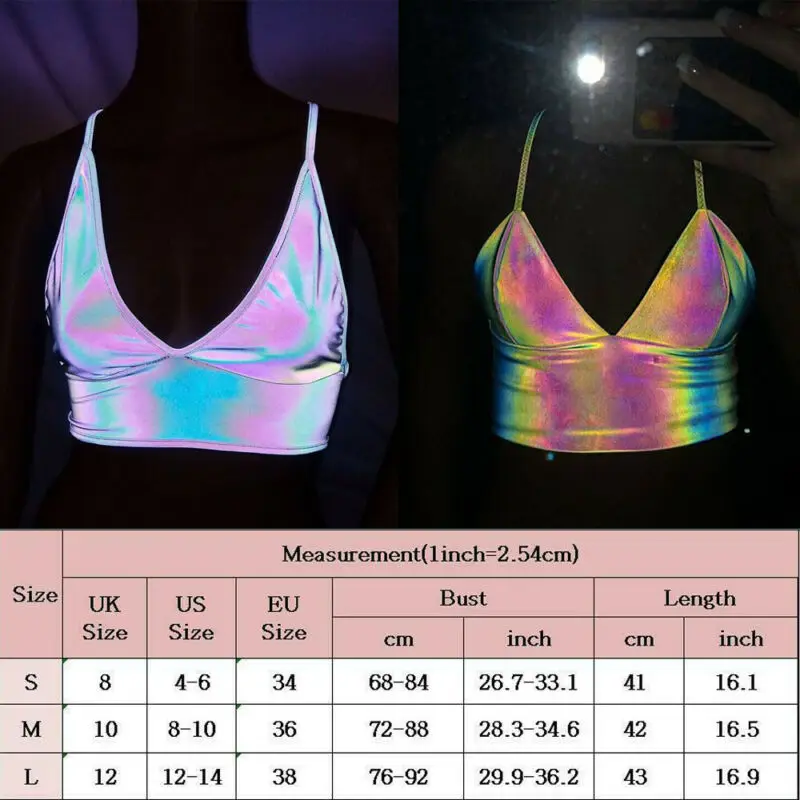 Женские пикантные Красочные Светоотражающие укороченные топы с V-образным