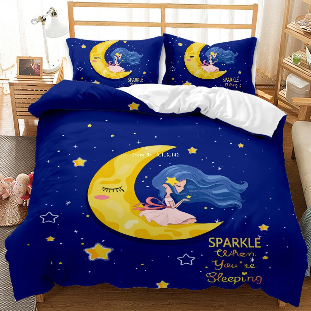 

3D Beauty Moon Star Bedding Set Cartoon Printed Bedding for Boys and Girls Bedroom Decoration Home Textiles