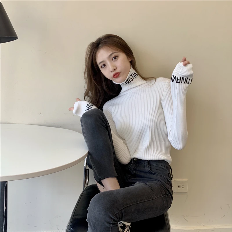 

Make firm offers new winter letters embroidery design high collar knitting render unlined upper garment to coat