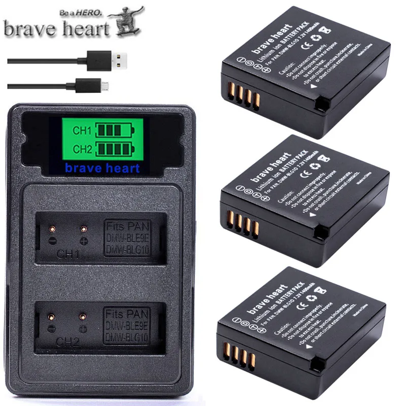charger and 3battery DMW-BLG10 dmw blg10 батарея для камеры+ ЖК USB двойное зарядное устройство для Panasonic Lumix DMC-GF6 GX7GX80GX85 GX7 Mark II, DMC-LX100 D-Lux - Цвет: charger and 3battery