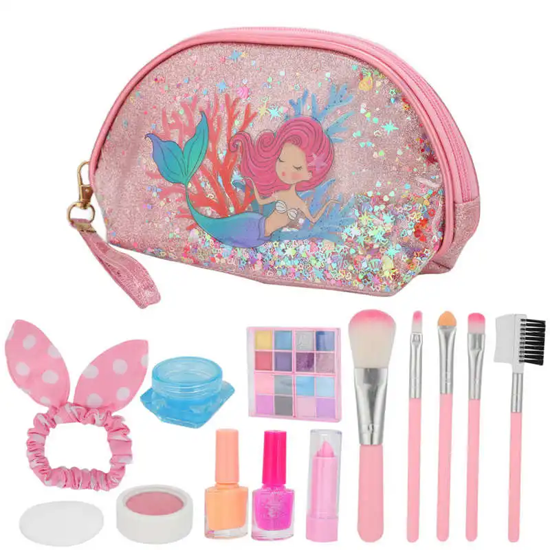 

Kids Makeup Kit Nail Polish Portable Bright Colors Child Pretend Play Makeup Makeup Kit Toys Lipstick with Storage Bag for