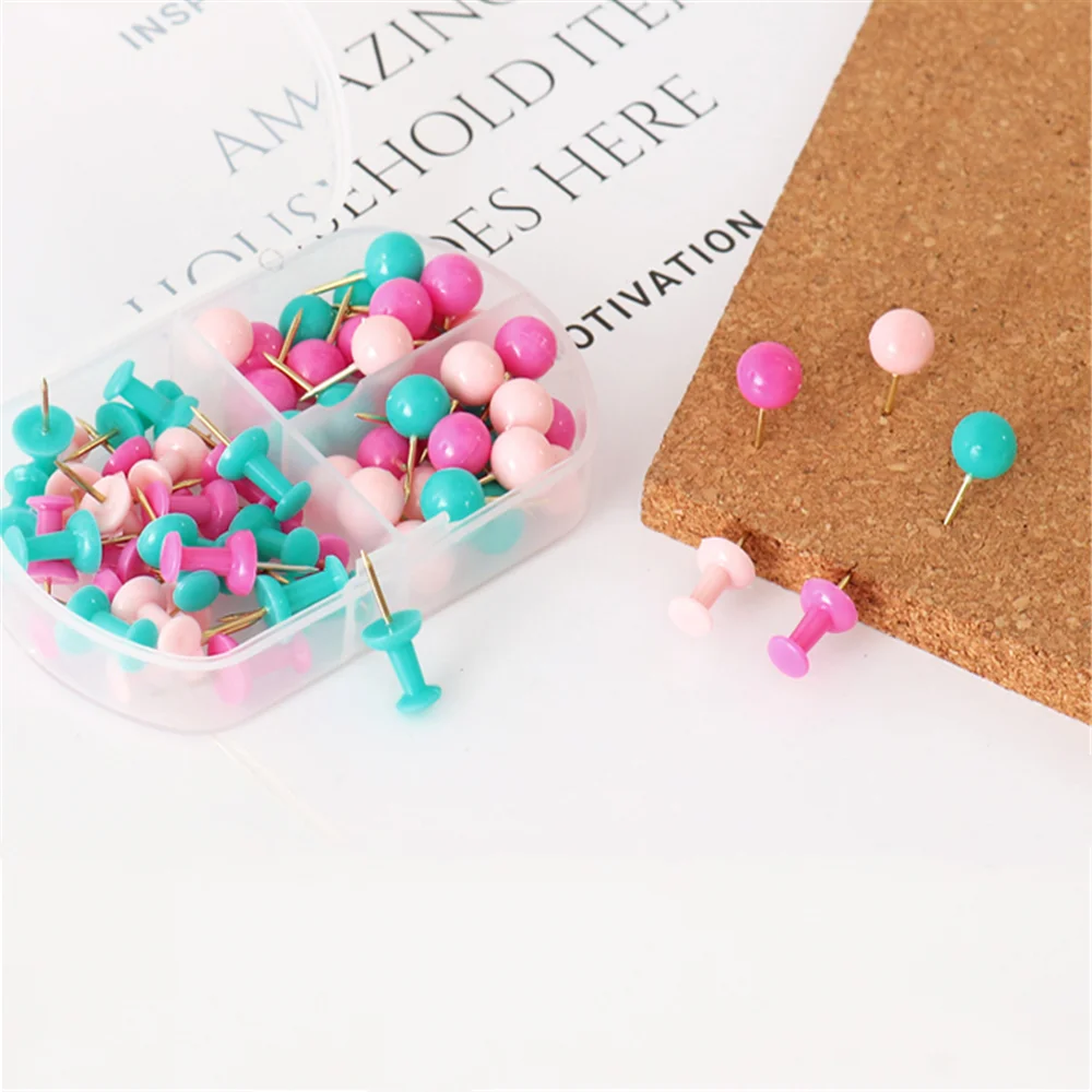

66pcs Cute Colorful Push Pins Metal Map Thumb Tacks Bulletin Board Message Paper Fixed Needle Pins Office Binding Supplies