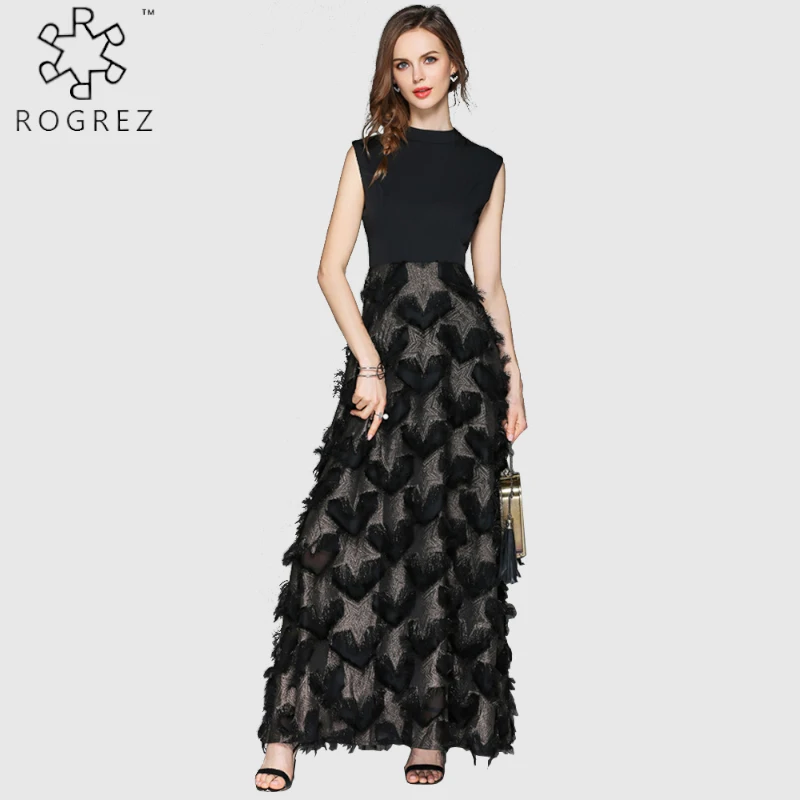 ROGREZ/весенне летнее офисное платье с кисточками без рукавов принтом в виде сердца