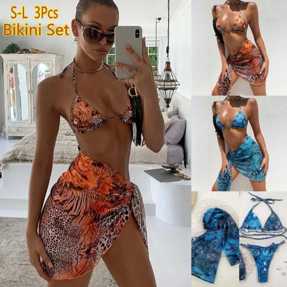 

3-piece Mesh Bikini Set Brazilian Floral Print Swimsuit Triangle Micro Swimwear Women High Cut Bathing Suit Beach Wear