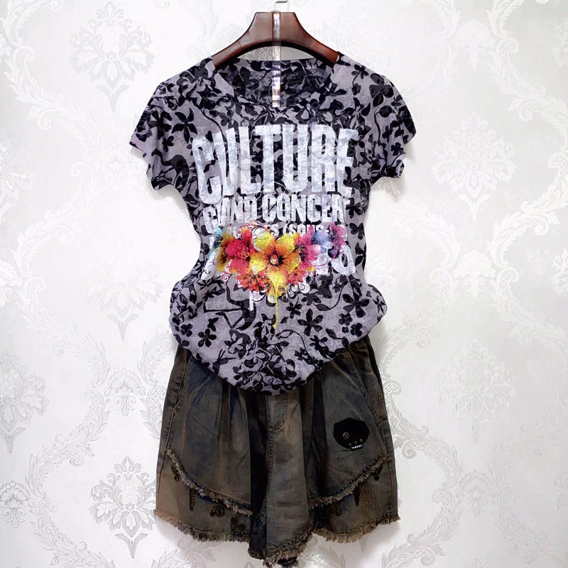 Женская футболка с буквенным цветочным принтом 4XL 2020 летние футболки коротким