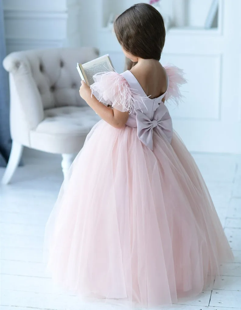 flower girl dress satin tulle dress evening gown birthday dress dusty rose special occasion photoshoot