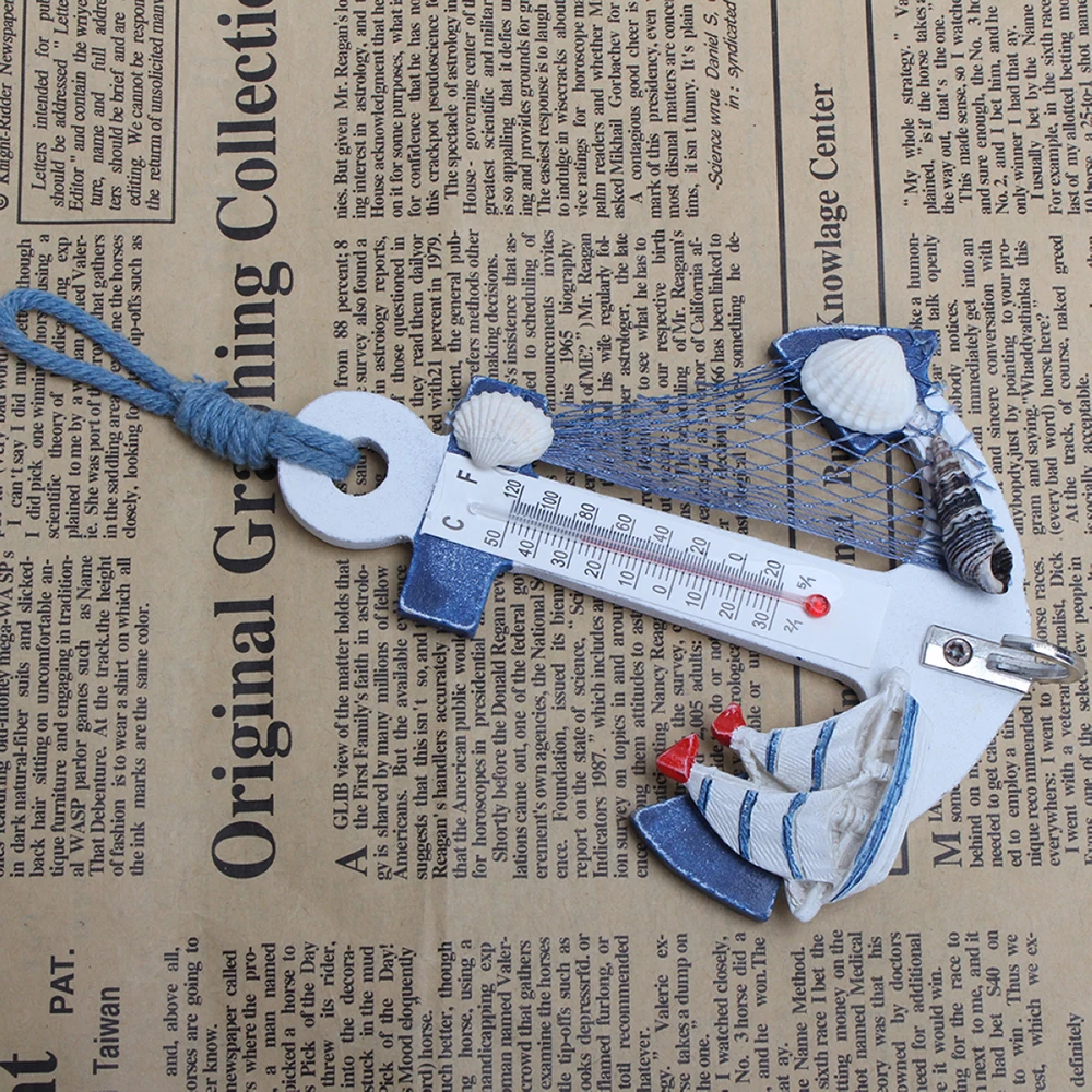 Средиземноморский Стиль древесины термометр в виде якоря Морской Декор