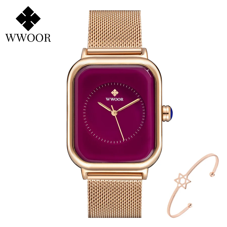 

WWOOR Fashion Watches For Women 2020 Purple Rectangle Quartz Watch Women Top Brand Luxury Ladies Wrist Watch Elegant Clock Gifts