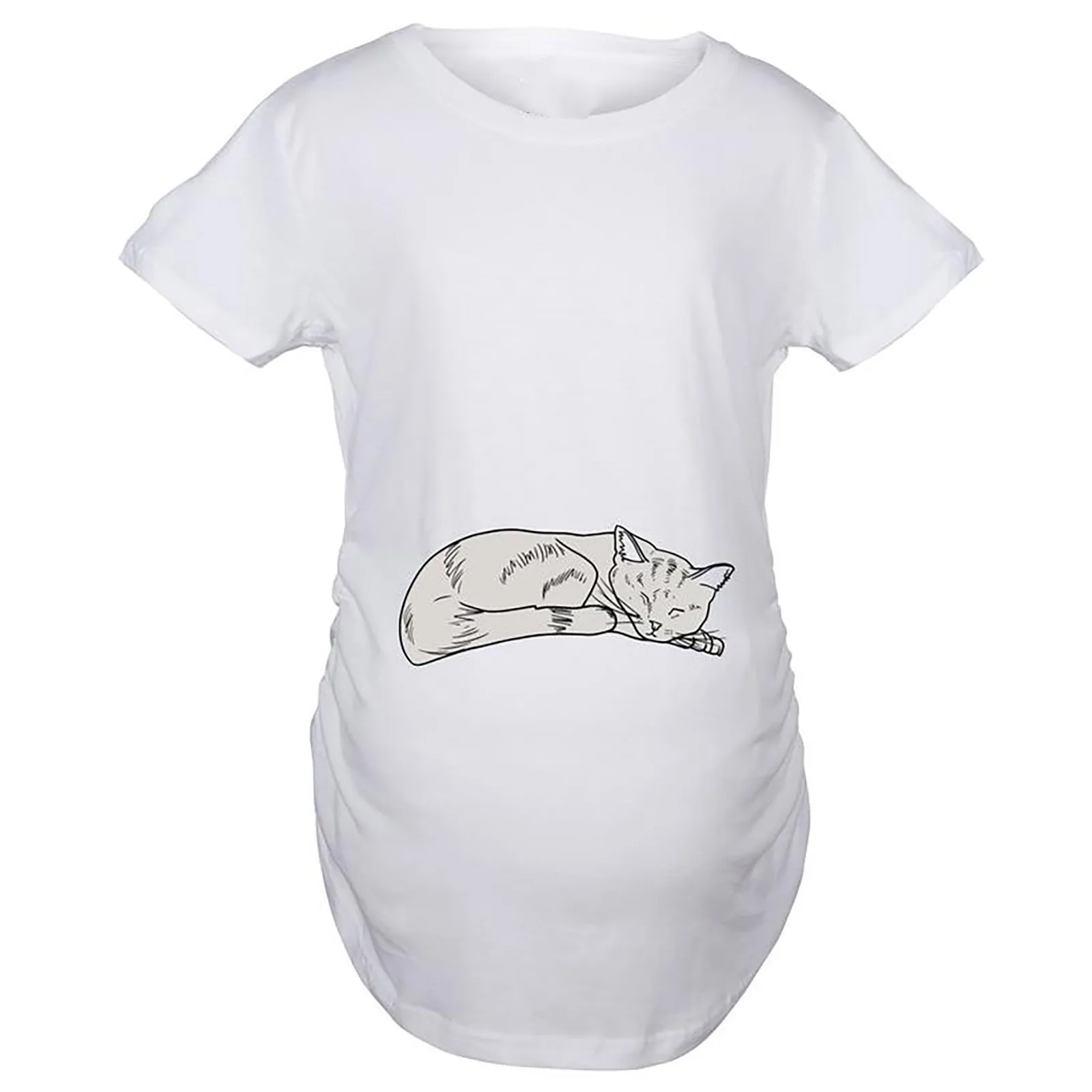 

New Maternity Clothes Women O-neck Short Sleeve Cat On Bump Print Pregnancy Loose Top Tee Pregnent Clothes Vtements Enceinte