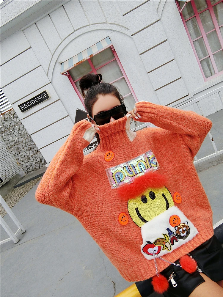 

Vefadisa Yellow Blue Sequin Print Women Sweater 2020 Autumn Turtleneck Pullovers Knitting Coat Plus Size Women Sweater QYF3572