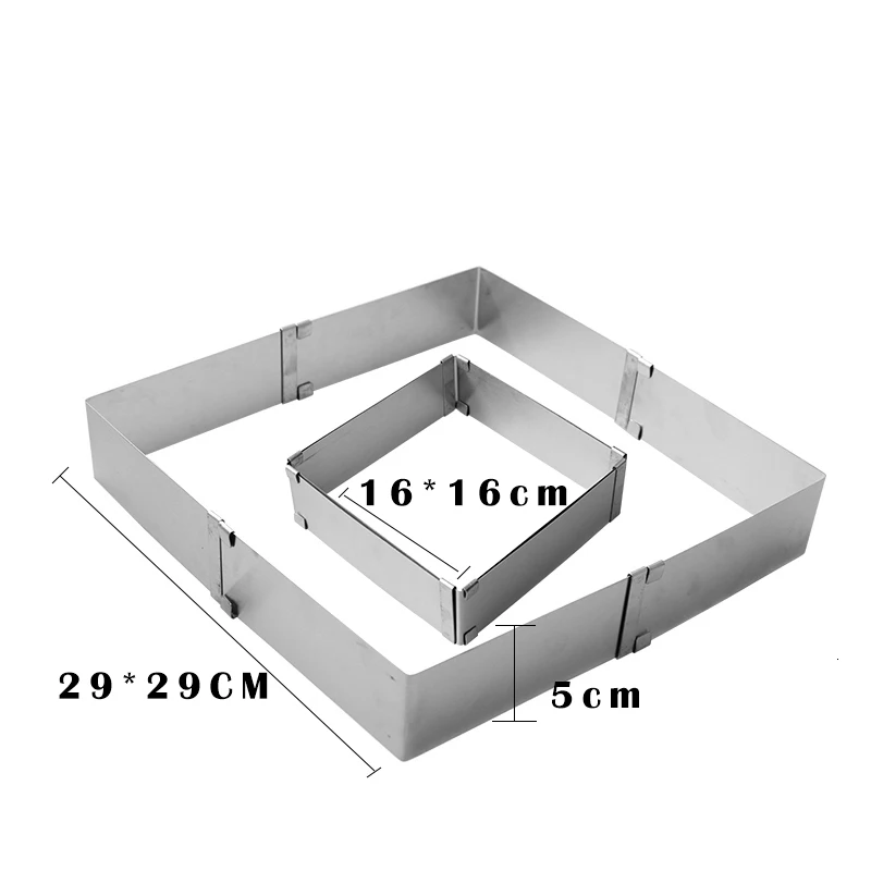 

2pcs/set 3D Round & Square Cake Mold Cake Decorating Baking Tools Stainless Steel Adjustable Cake Mousse Ring