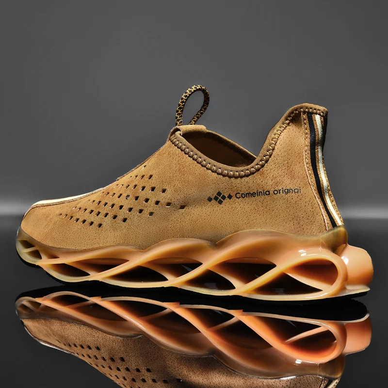 

Модные мужские кроссовки для бега, водонепроницаемые кожаные кроссовки с уникальной подошвой, Высококачественная амортизирующая спортивн...