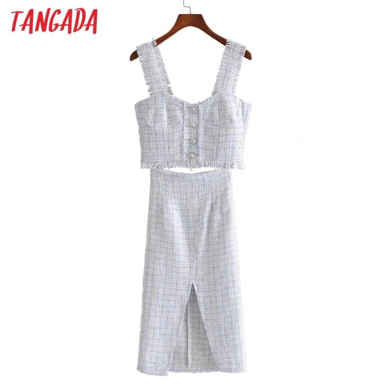 Костюм-двойка Tangada женский из твида элегантный комплект жилета и юбки Осень-зима