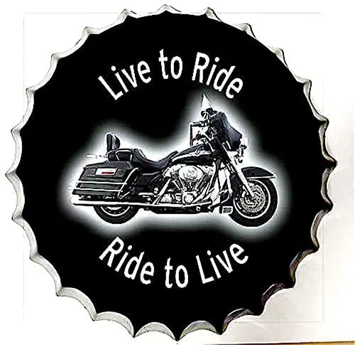 

Retro Sign Live to Ride Bottle Caps Retro Metal Tin Sign Diameter 13.8 Inches - Handcrafts Home Decor Bar Plaque Lounge