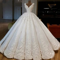 luxury ball gown v neck lace wedding dresses 2020 3d flowers ruffles african bridal wedding gowns vestido de noiva