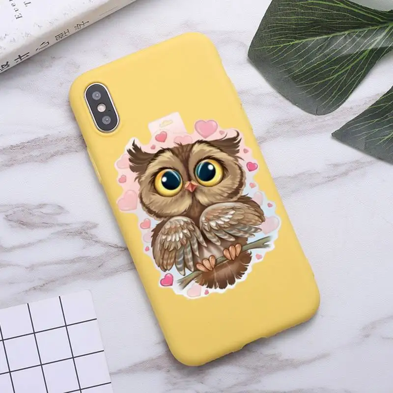 

Cute animal Owl painting Phone Case Candy Color for iPhone 6 7 8 11 12 s mini pro X XS XR MAX Plus