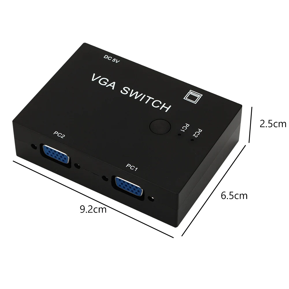 

2 In 1 Out Switcher Converter 2 Ways Video Splitter 2 Port VGA Switch Box 2 PCs Share 1 Monitor for Notebook Projector Computer