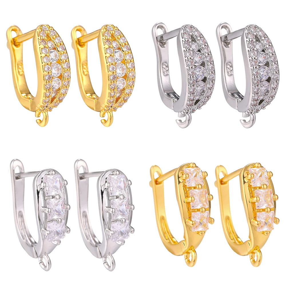 

1Pair DIY Cubic Zircon Earrings Hook Rhinestone Gold Silver Earring Findings For Handmade Jewelry Accessories