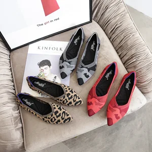 Женские балетки на плоской подошве, дышащие, вязаные, с острым носком, разноцветные, балетки на плоской подошве, с узлом-бабочкой