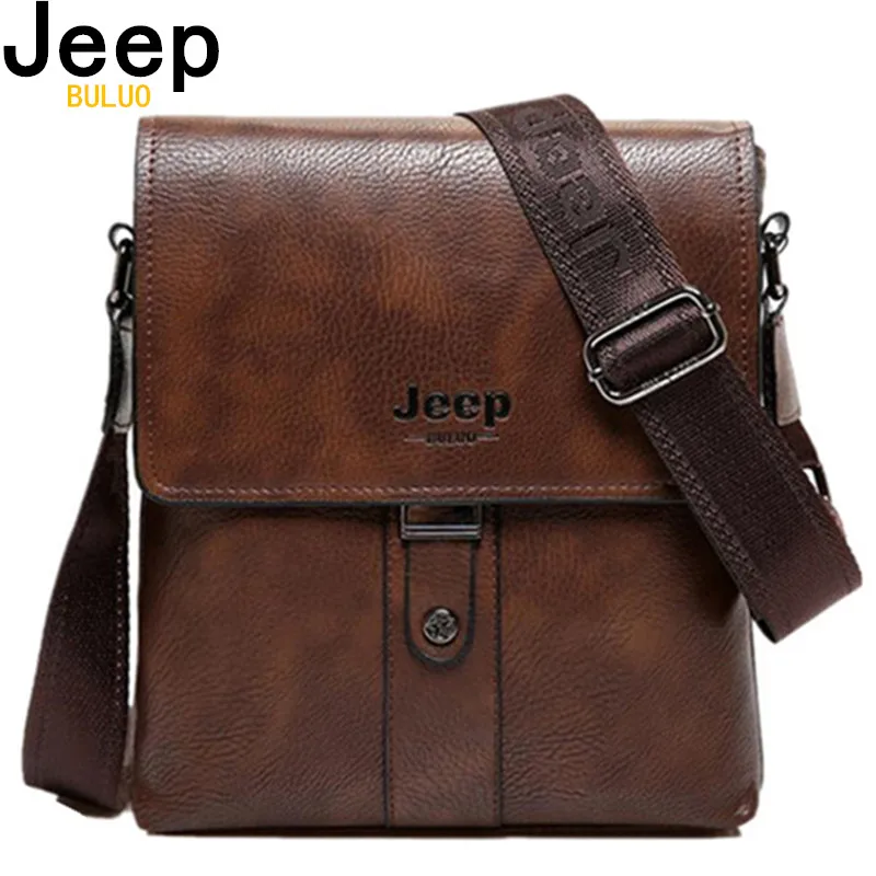 Мужская сумка мессенджер jeep buluo коричневая из спилка повседневная заплечная