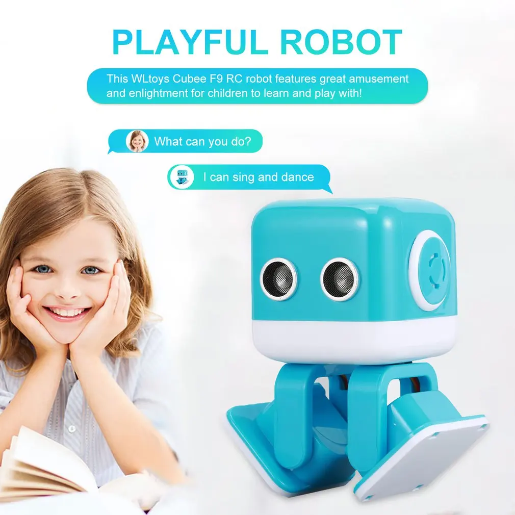 WLtoys Cubee F9 Интеллектуальный мини-робот для ходьбы, музыкального танца, светильник для детей, программирование игрушек, приложение для дистанционного управления, препятствие, авои, танцевальный робот