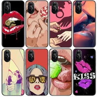 fashion girl sexy lips clear phone case for huawei honor 20 10 9 8a 7 5t x pro lite 5g black etui coque hoesjes comic fash des