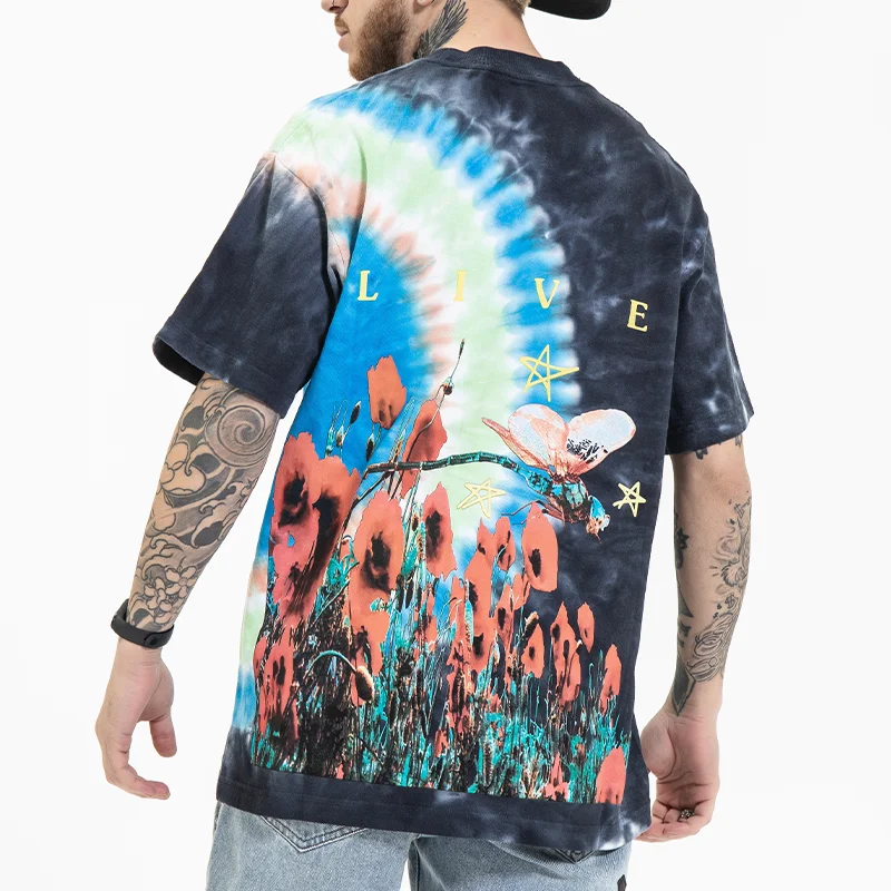 

Hip Hop Tie Dye T-shirt Men's Streetwear Oversized Print Graphic Graffiti T-shirt 2021 Summer Cotton Top Camouflage Fashion Tee
