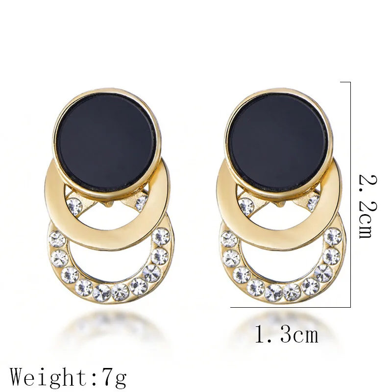 

2020 fashion Crystal Stud Earrings black Geometric Round Circle Shiny Rhinestone Big Earring party Jewelry